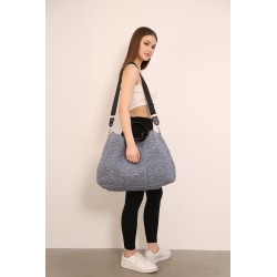 Light grey large capacity crochet handbag