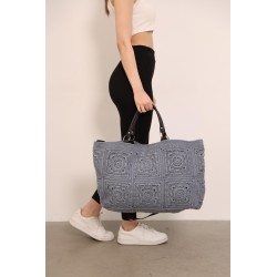 Light grey large capacity crochet handbag