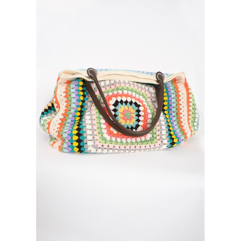 Colorful Cotton Yarn Square Crochet Handbag