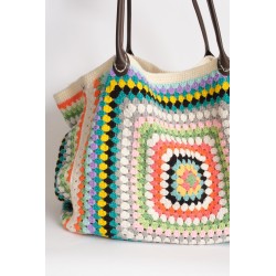 Colorful Cotton Yarn Square Crochet Handbag