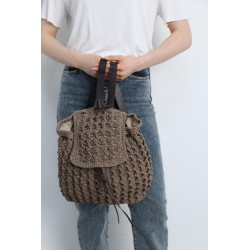 Hand-crocheted tan backpack