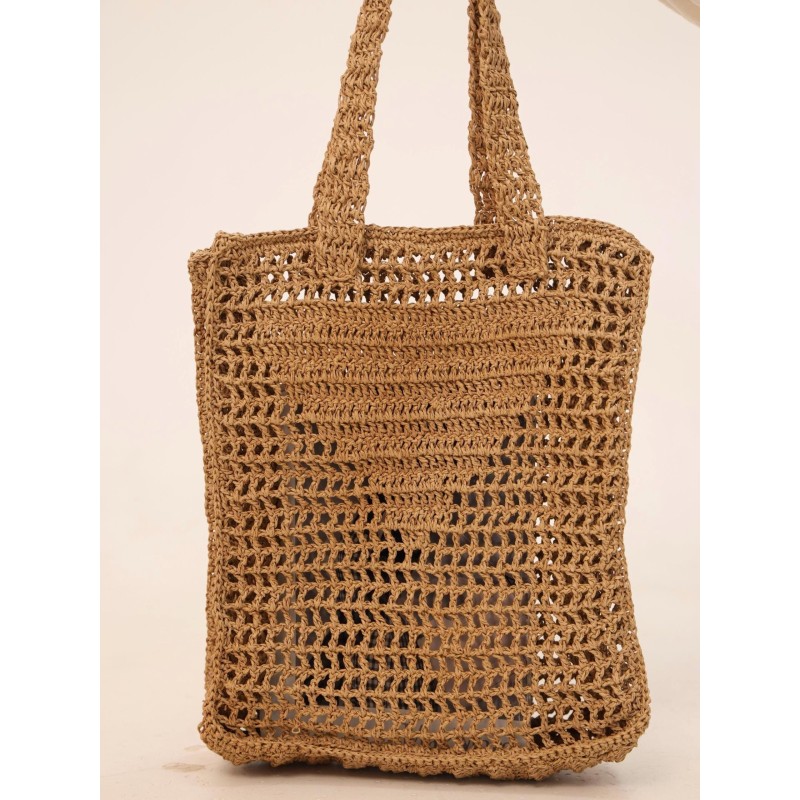 Hand-crocheted straw-style handbag