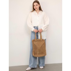 Hand-crocheted straw-style handbag