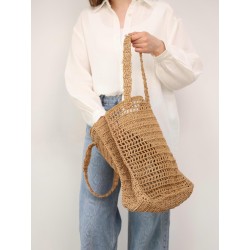Hand-crocheted straw-style handbag