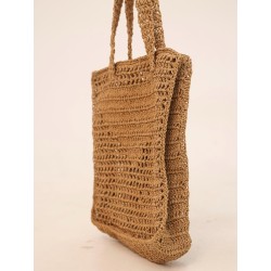 Hand-crocheted straw-style handbag