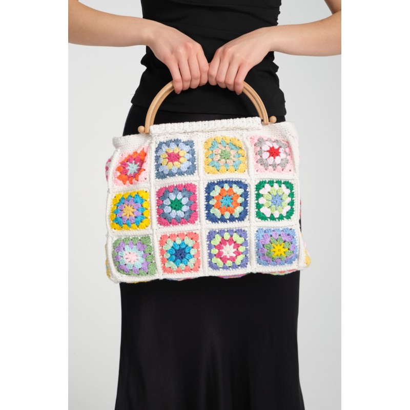 Hand-crocheted colorful patchwork handbag