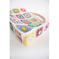 Hand-crocheted colorful patchwork handbag