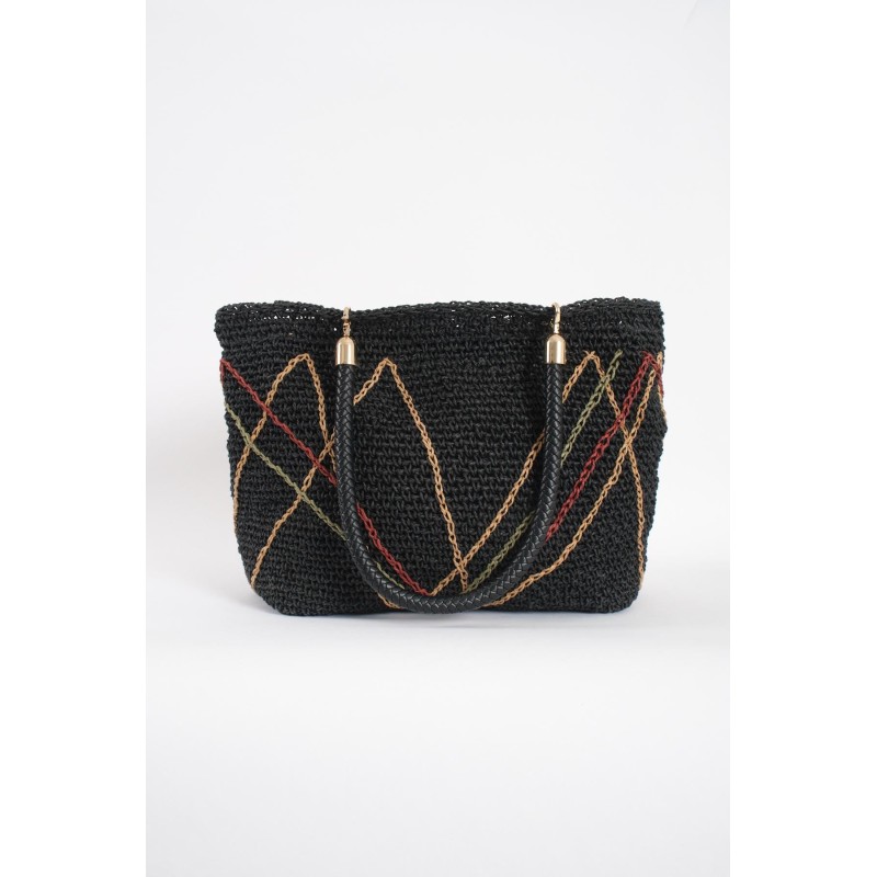 Hand-woven black hand-held tote bag