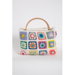 Hand-crocheted colorful patchwork handbag