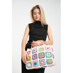 Hand-crocheted colorful patchwork handbag