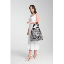 Black and white checkerboard pattern handbag