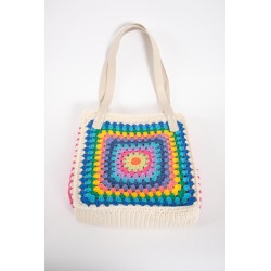 Hand-crocheted rainbow colorblock tote bag