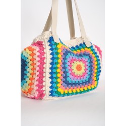 Hand-crocheted rainbow colorblock tote bag