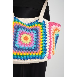 Hand-crocheted rainbow colorblock tote bag