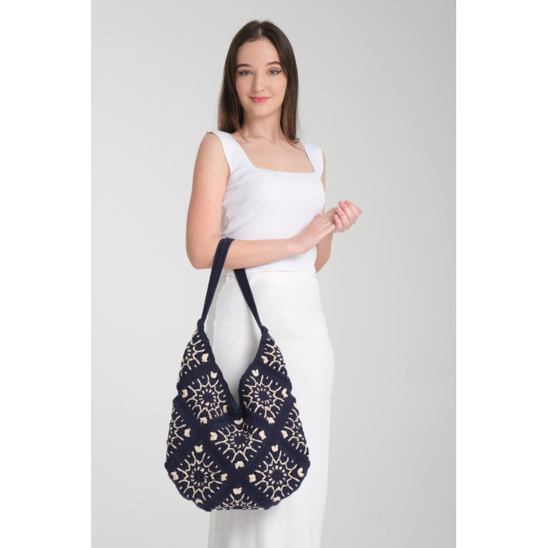 Handmade navy crochet shoulder bag