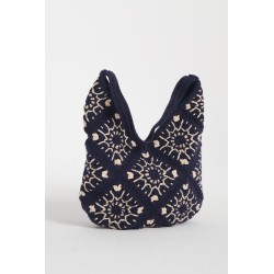 Handmade navy crochet shoulder bag
