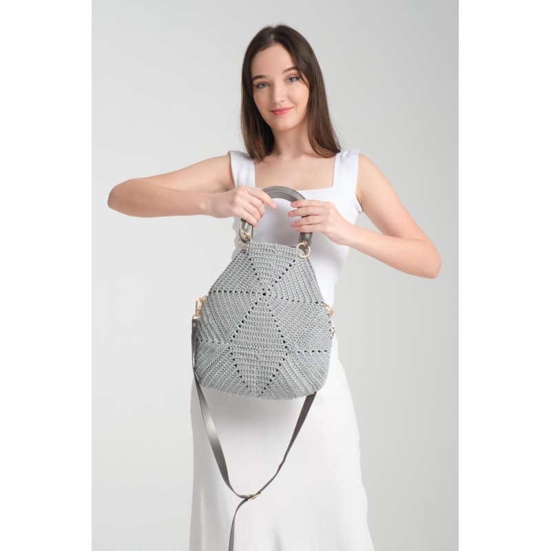Hexagonal design grey crocheted bag
