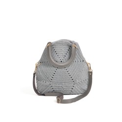 Hexagonal design grey crocheted bag