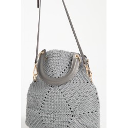 Hexagonal design grey crocheted bag